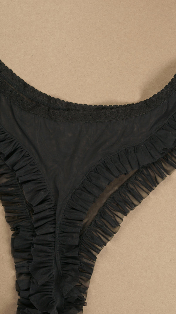 SAMPLE: Ruffle Fringe Italian Mesh Thong L