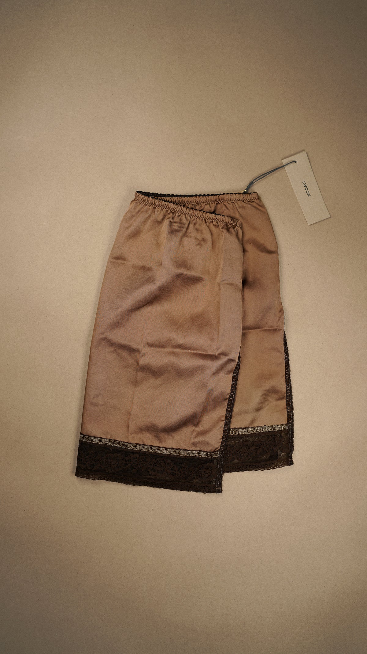 VINTAGE: Australian Made Lace Mini Slip Slit Skirt Toffee Size S/M