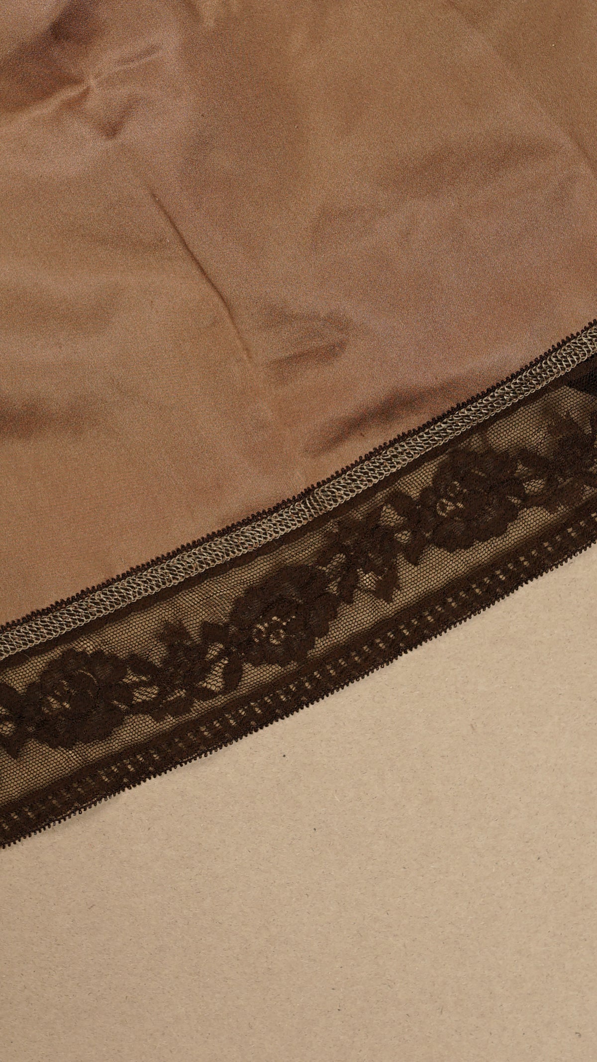 VINTAGE: Australian Made Lace Mini Slip Slit Skirt Toffee Size S/M