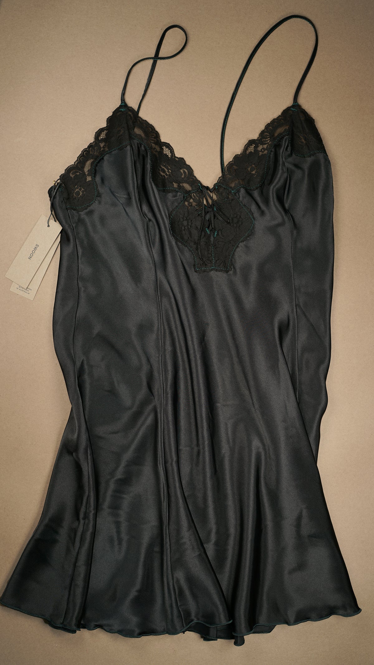 VINTAGE: Australian Made Lace Tie Front Mini Slip Dress Black Fits M-XL