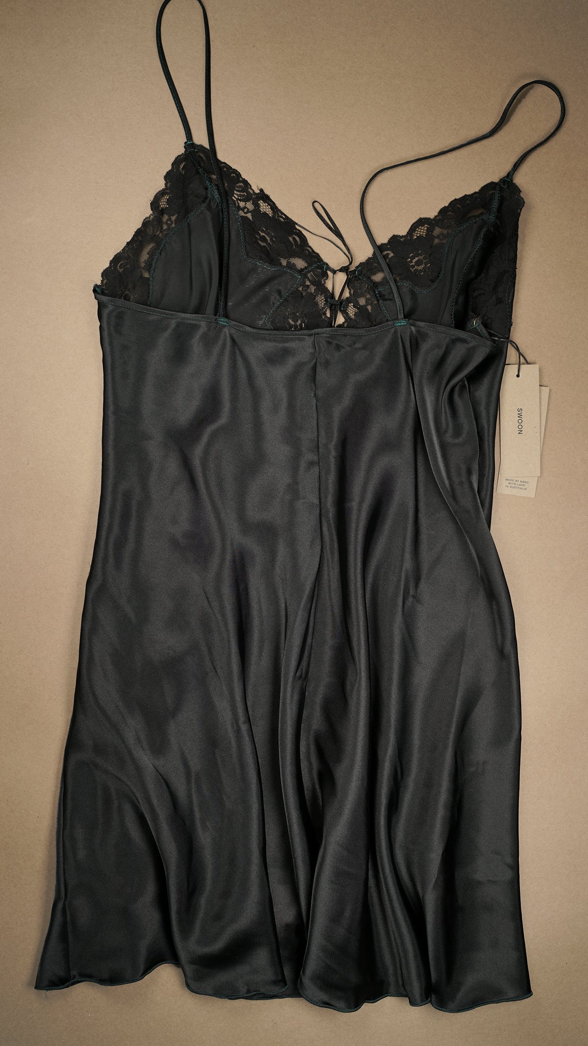 VINTAGE: Australian Made Lace Tie Front Mini Slip Dress Black Fits M-XL