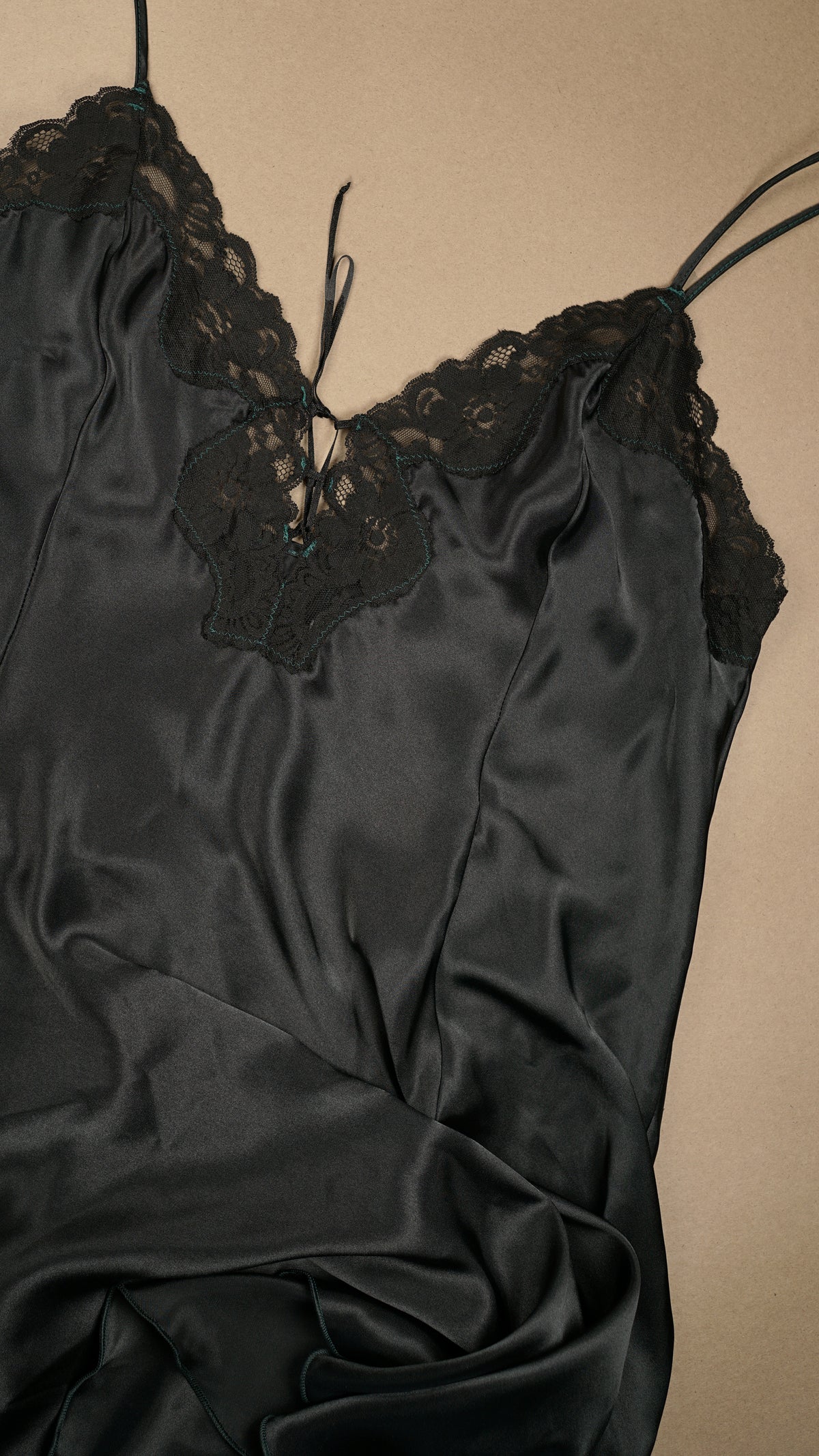 VINTAGE: Australian Made Lace Tie Front Mini Slip Dress Black Fits M-XL