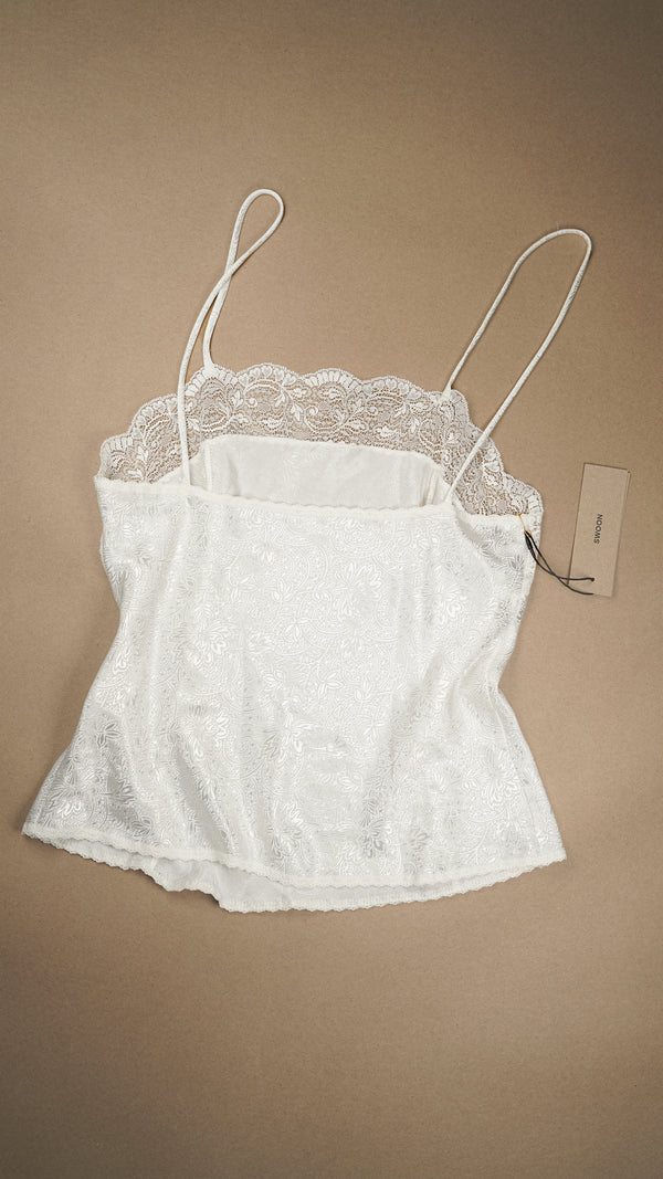 VINTAGE: Australian Made Paisley Patterned and Lace Cami White Fits XS-M
