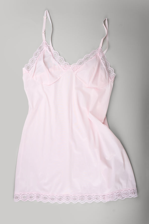 Vintage Mini Slip Dress with Lace Trim